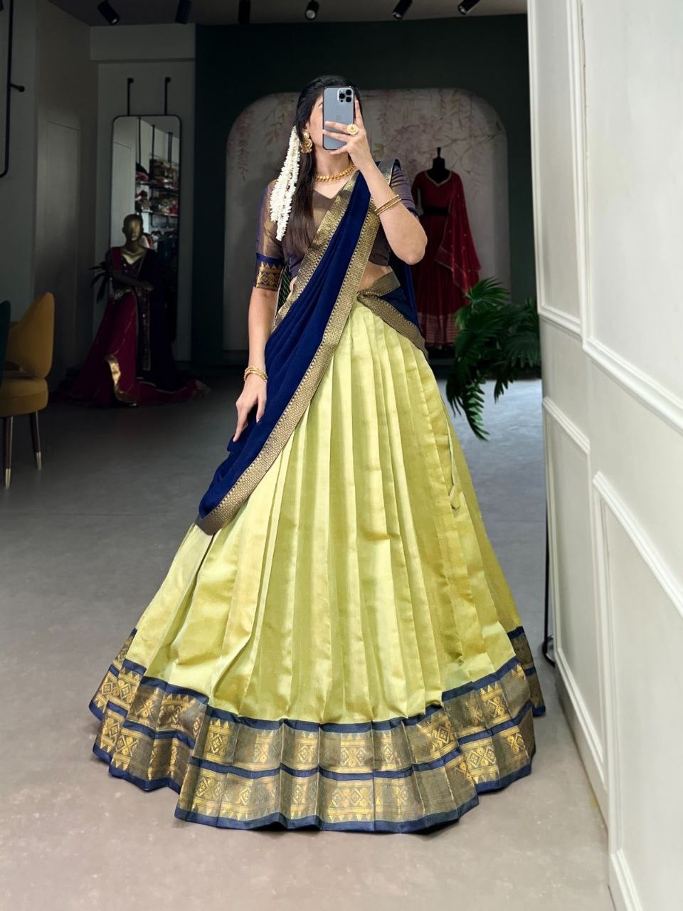 DIVYAA - Kanchi Cotton Silk Half Saree Lehenga