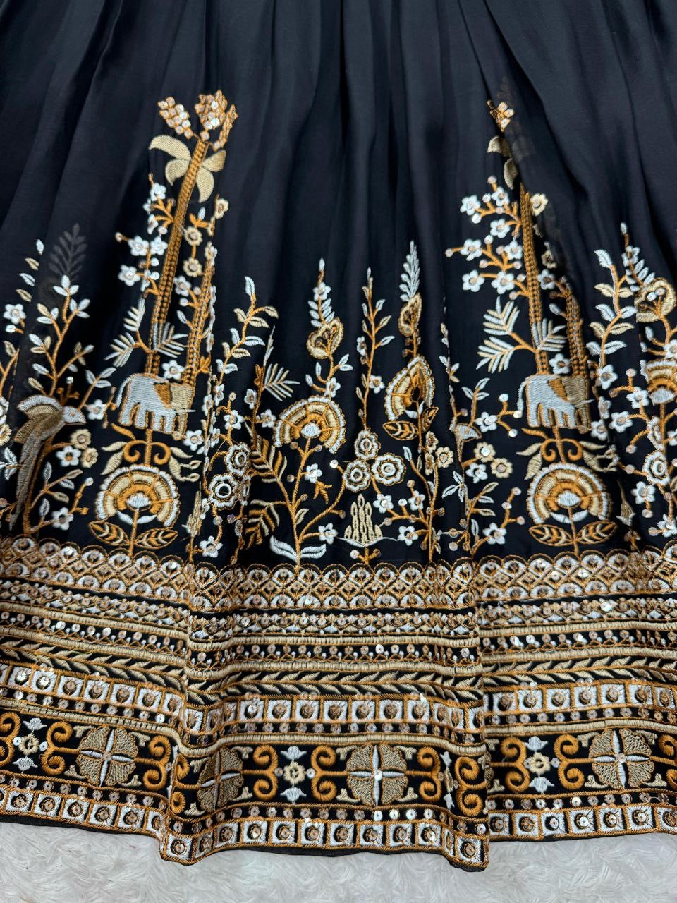 DANIA — Black x Gold Georgette Lehenga