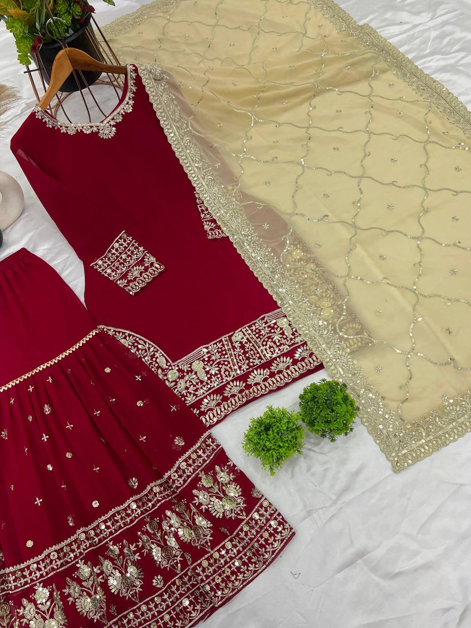 RAIZA - Red x Gold Sharara Suit