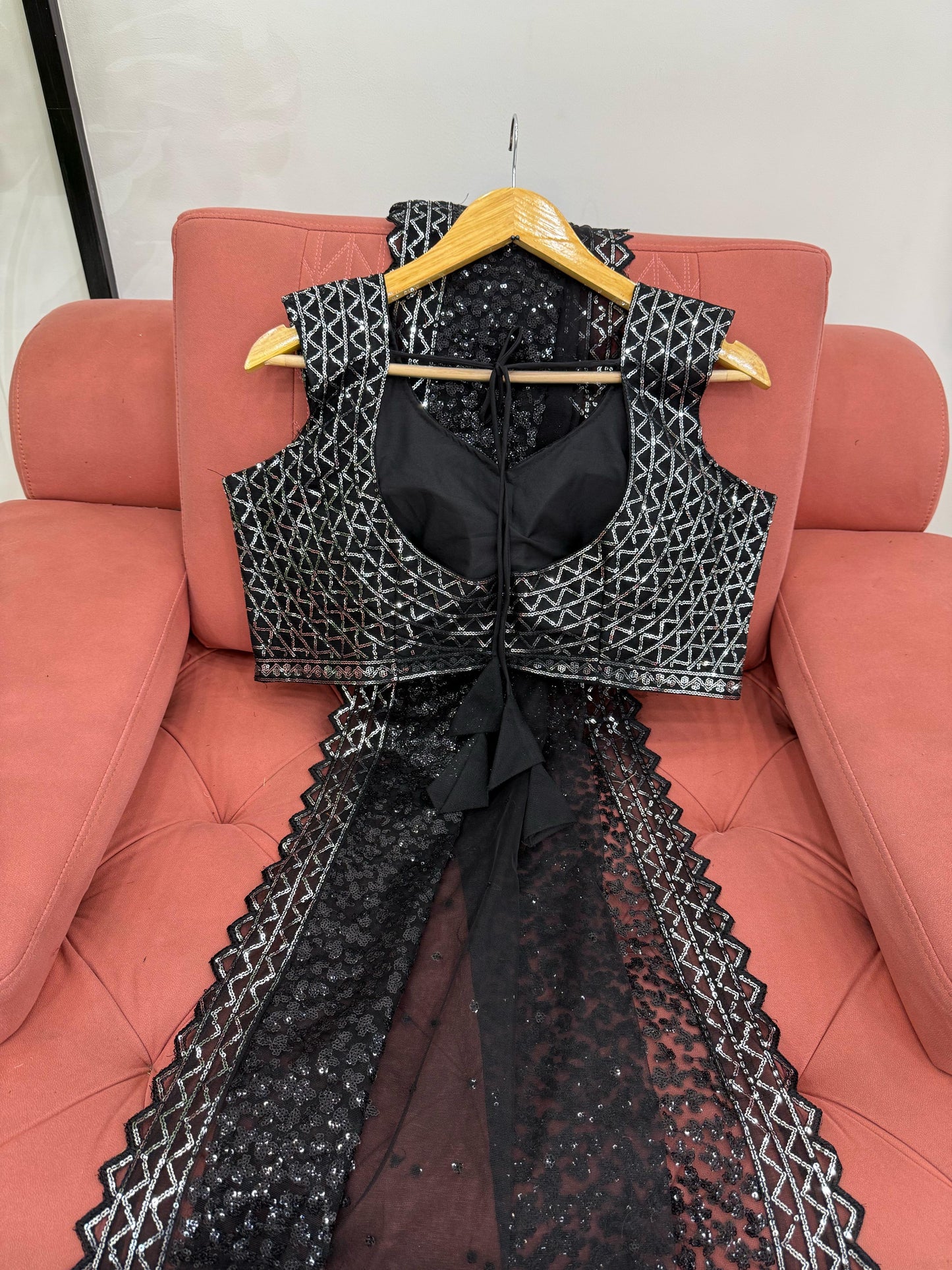 ELLE - Black Georgette Net Dinner Saree - Laksharaa Sarees