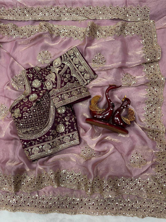 Laksharaa Sarees JESSIA β Premium Shimmer Saree with readymade blouse Dusty Rose