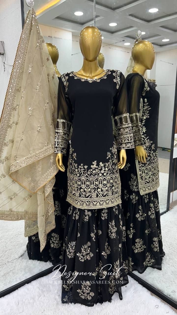 ZOYA - Black x Gold Sharara Suit