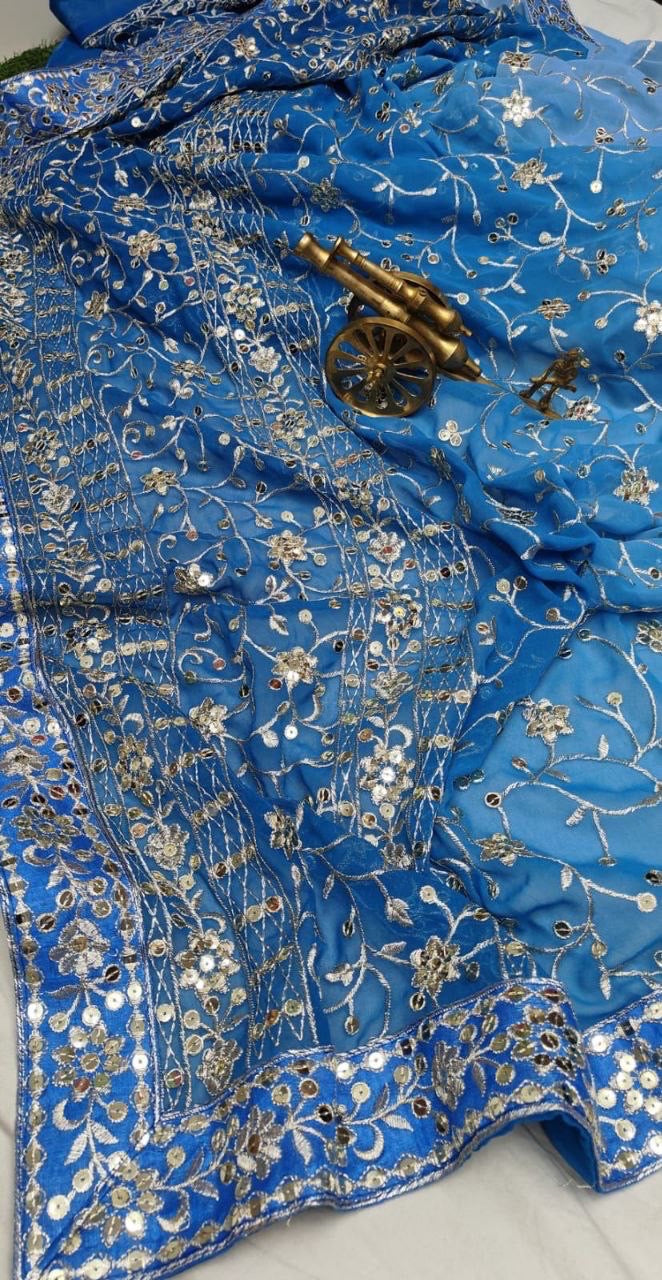 Blue x Floral Ombré Georgette saree