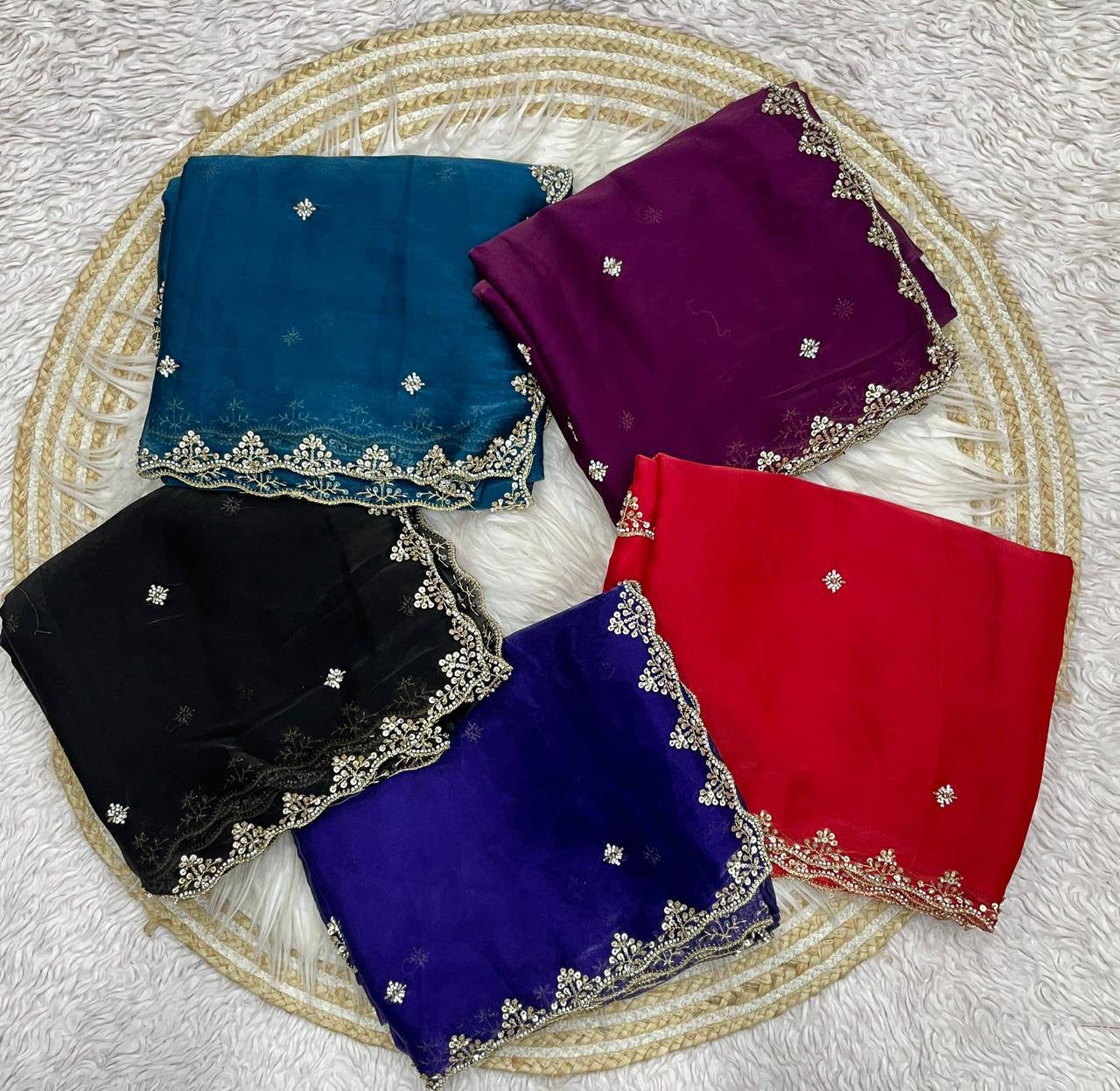 NOEL — Premium Shimmer Stone Saree with Readymade Blouse