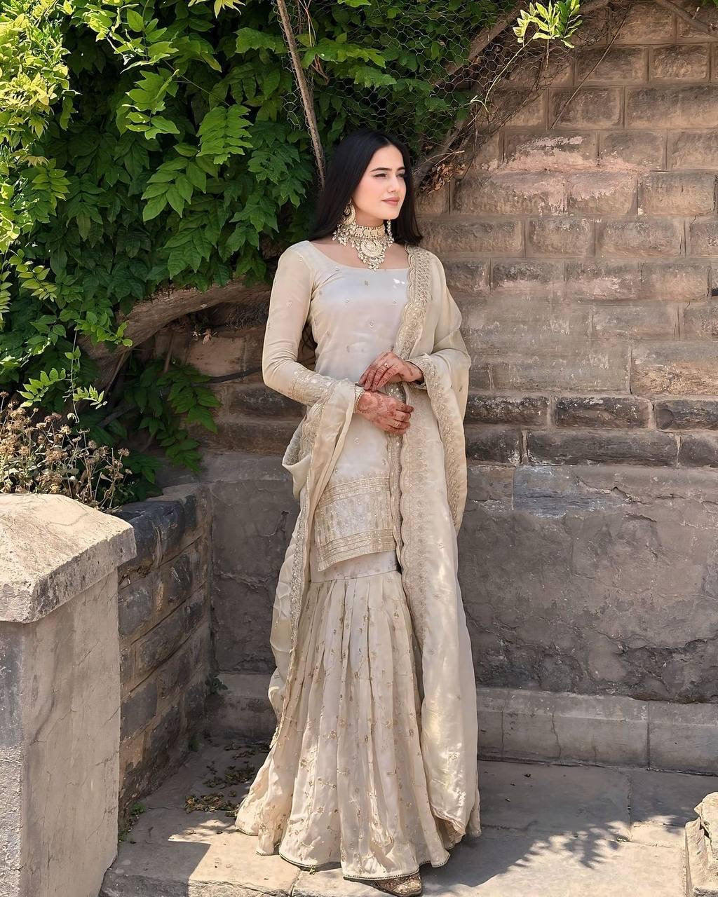 FARA - CREAM x Gold Sharara Suit