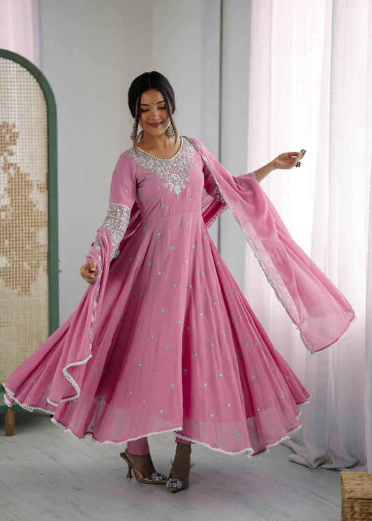 Laksharaa Sarees MYRA β Georgette Anarkali Suit Dusty Rose Front View