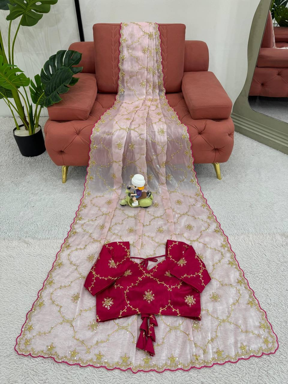 GISHA — Baby Pink Shimmer Saree x contrast blouse
