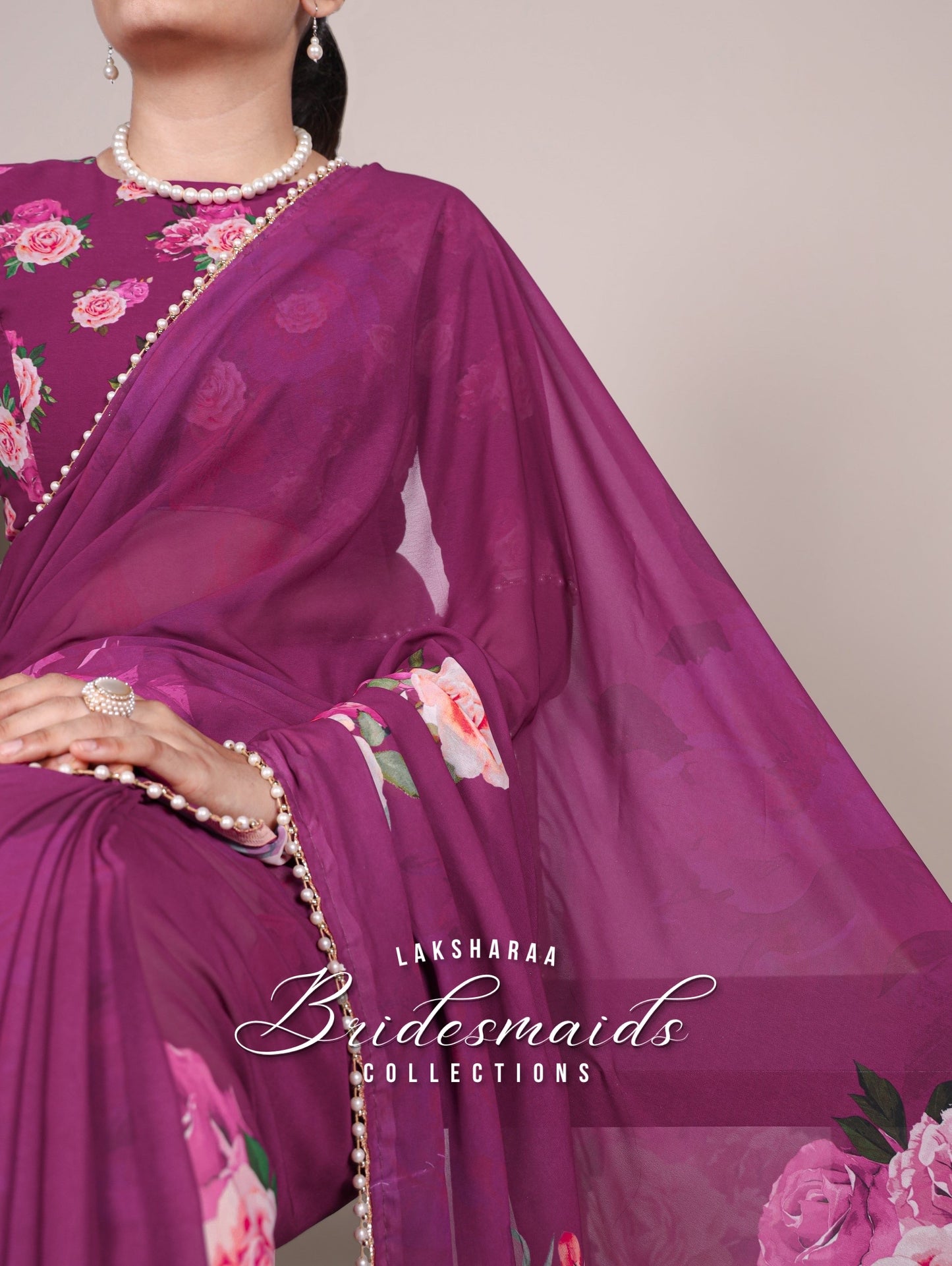 Partywear Floral Pearl Georgette Saree x Pearl Border