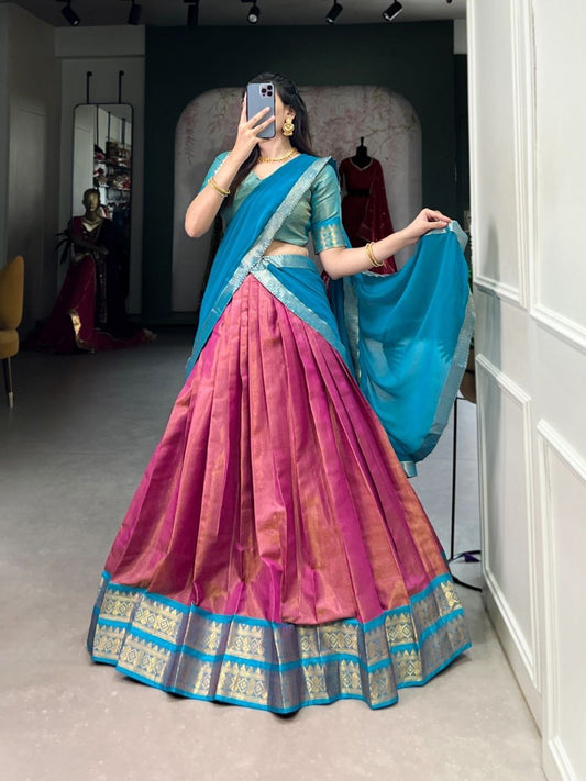 DIVYAA - Kanchi Cotton Silk Half Saree Lehenga