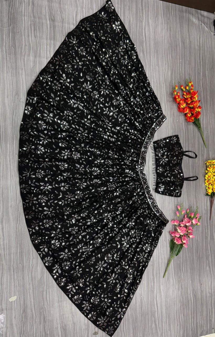 Black Georgette Lehenga x Sequin Work