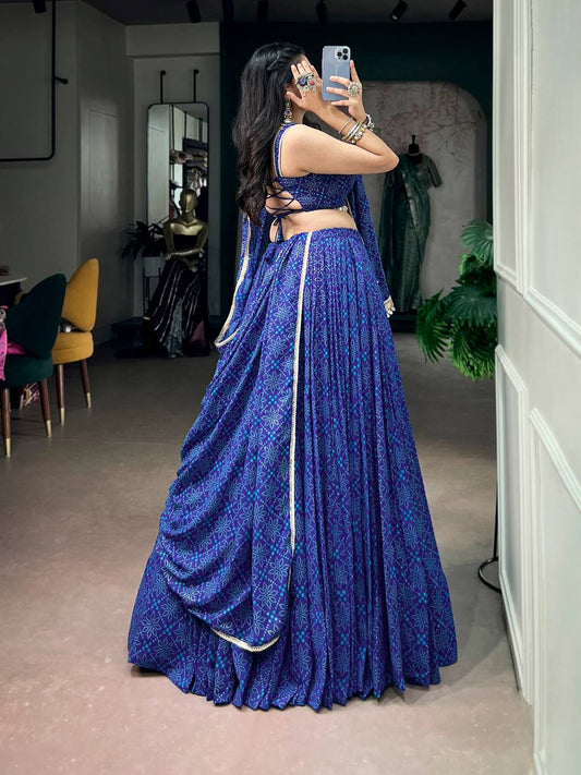 Laksharaa Sarees Bandhani Print Lehenga Royal Blue Back View