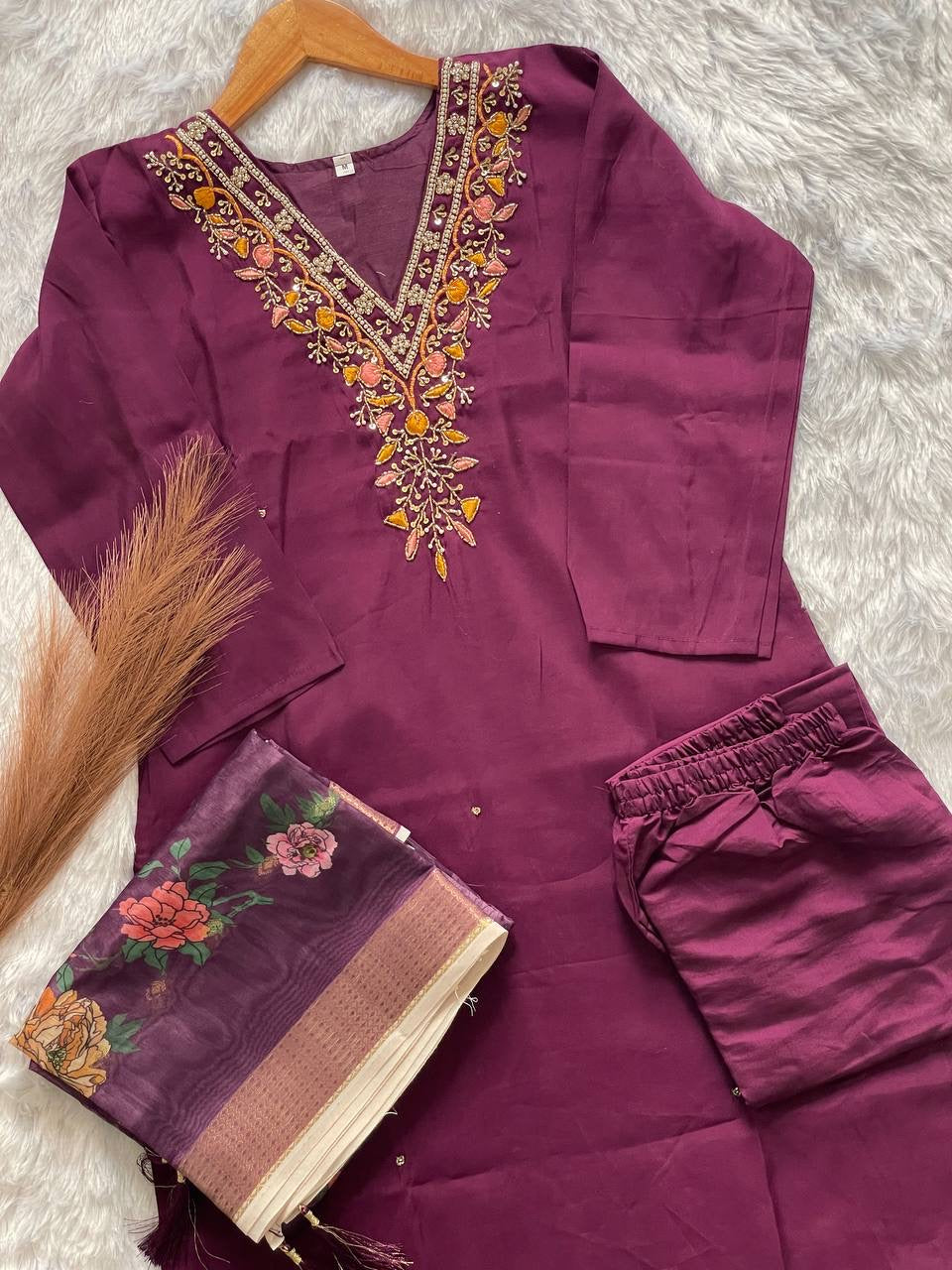 Purple Floral Kurti Set