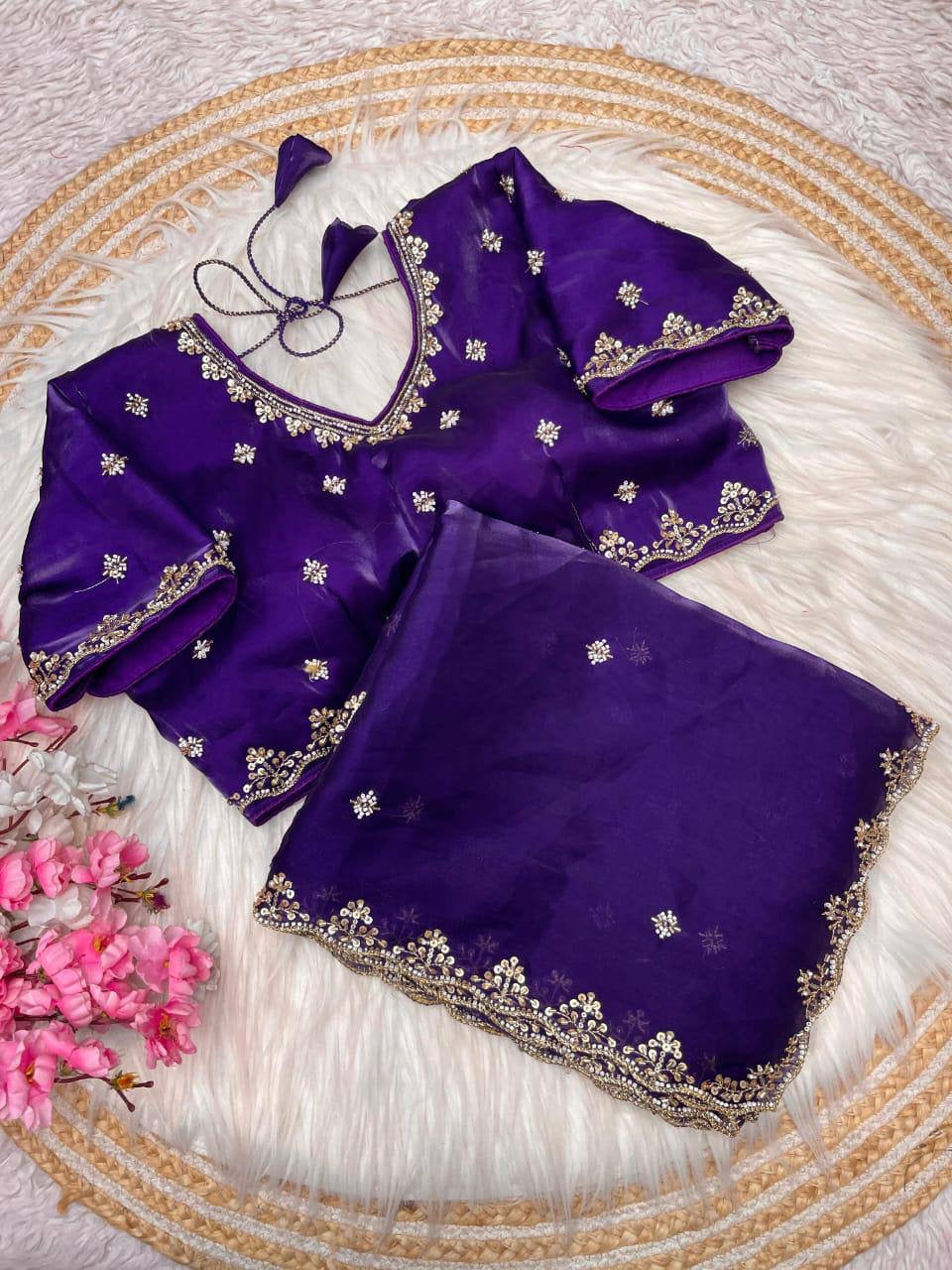 NOEL — Premium Shimmer Stone Saree with Readymade Blouse