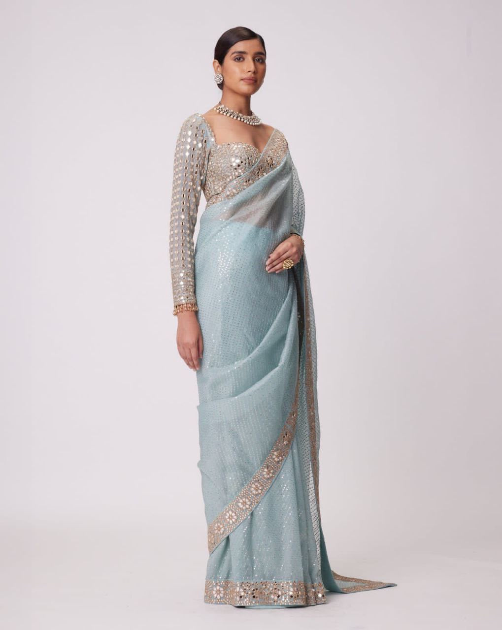 Icy Blue Partywear Designer Saree