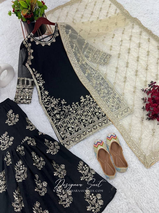 ZOYA - Black x Gold Sharara Suit