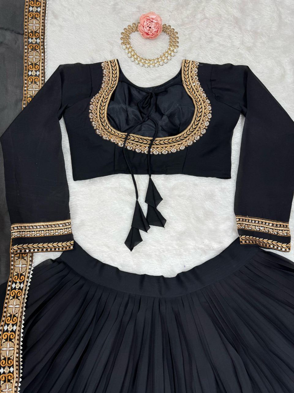 DANIA — Black x Gold Georgette Lehenga