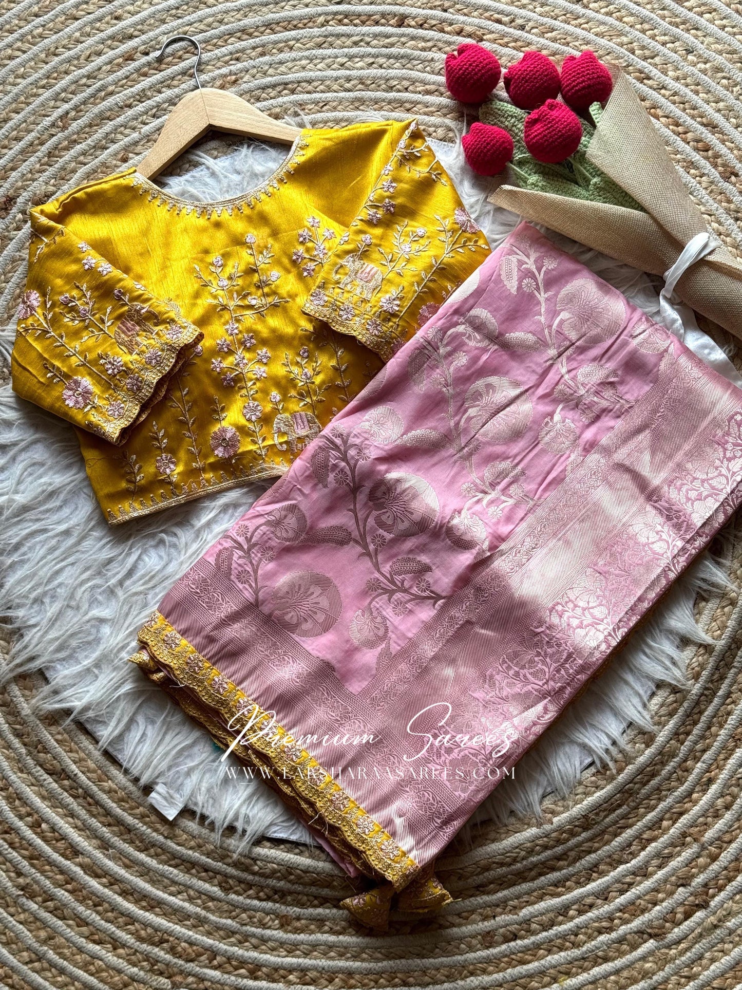 JIYA — Softy Silk Saree in with handwork designer blouse piece