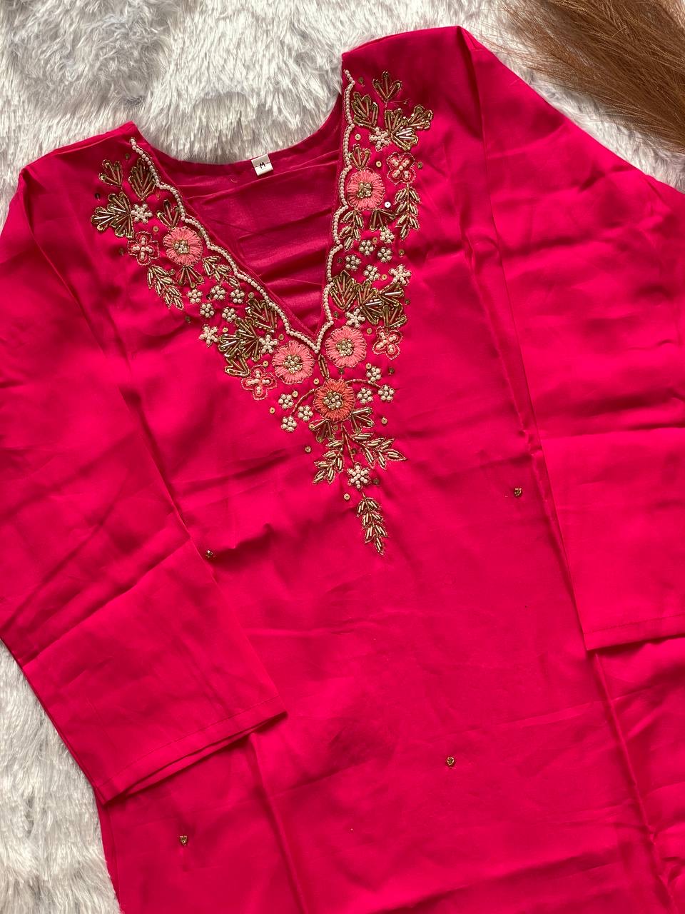 Rani Pink Floral Kurti Set