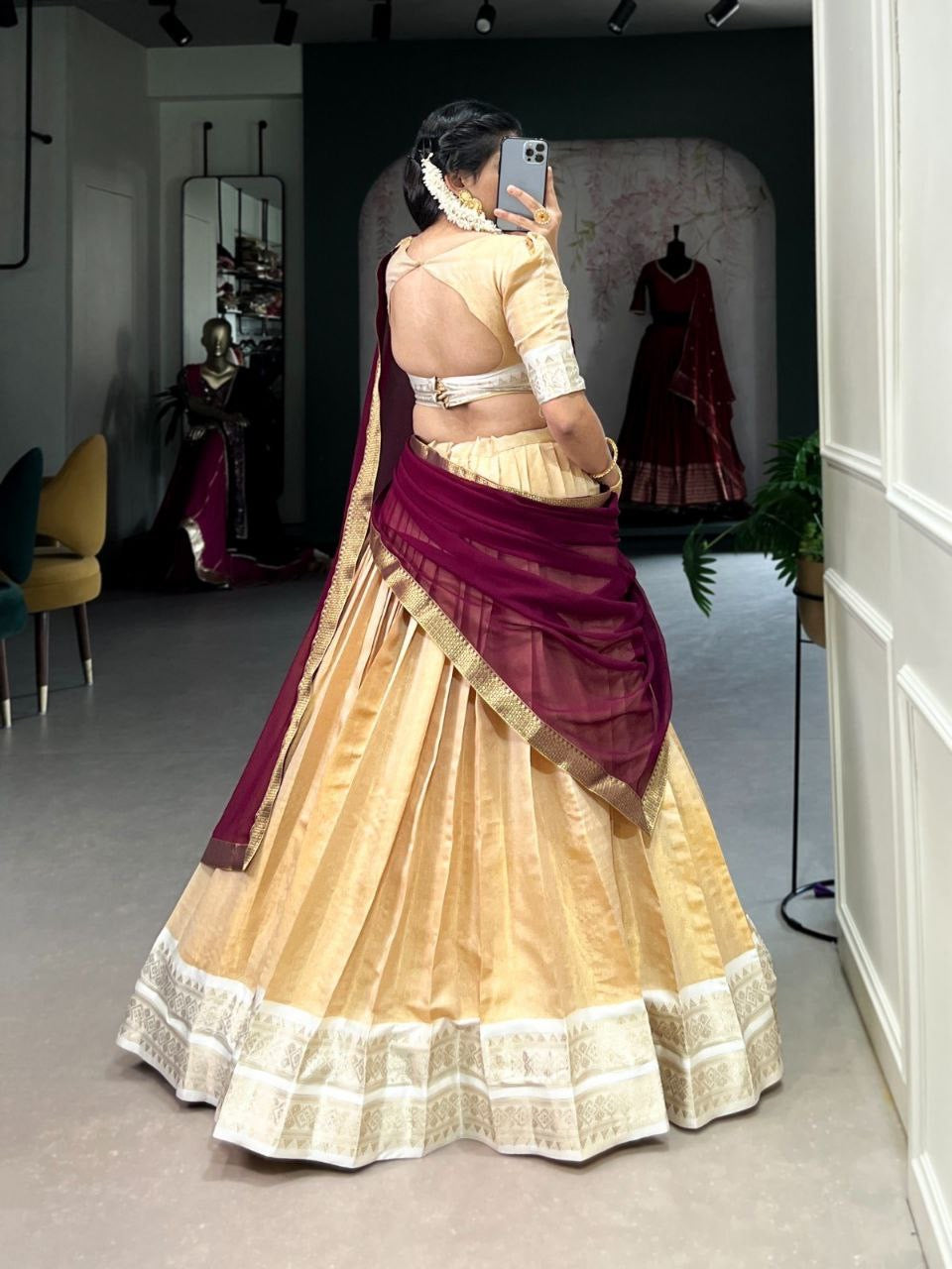 DIVYAA - Kanchi Cotton Silk Half Saree Lehenga