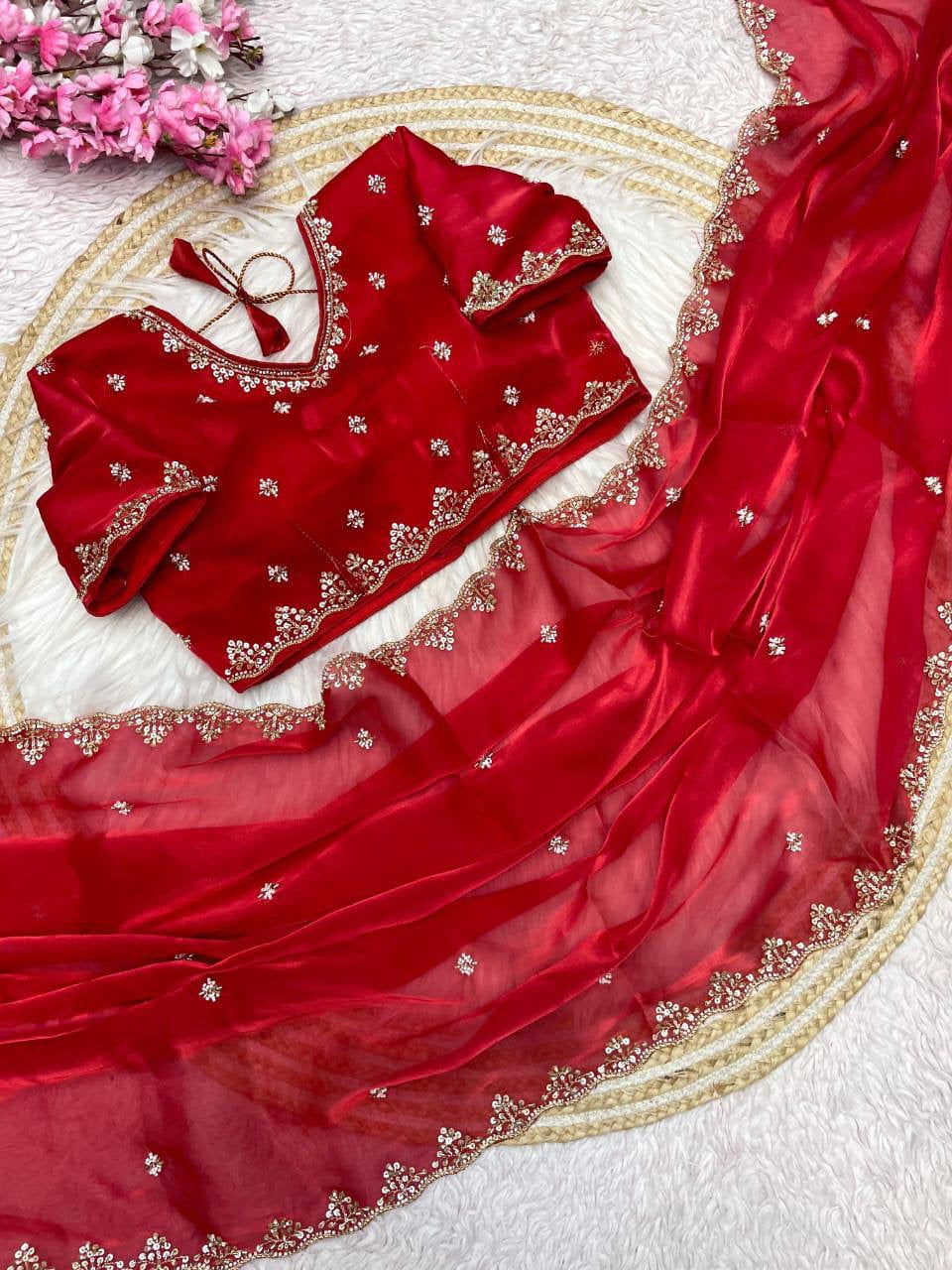 NOEL — Premium Shimmer Stone Saree with Readymade Blouse