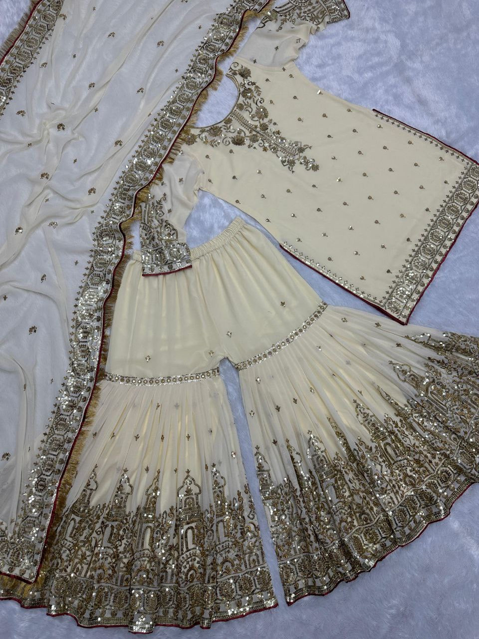 PRASHI - Cream X Gold Sharara Suit