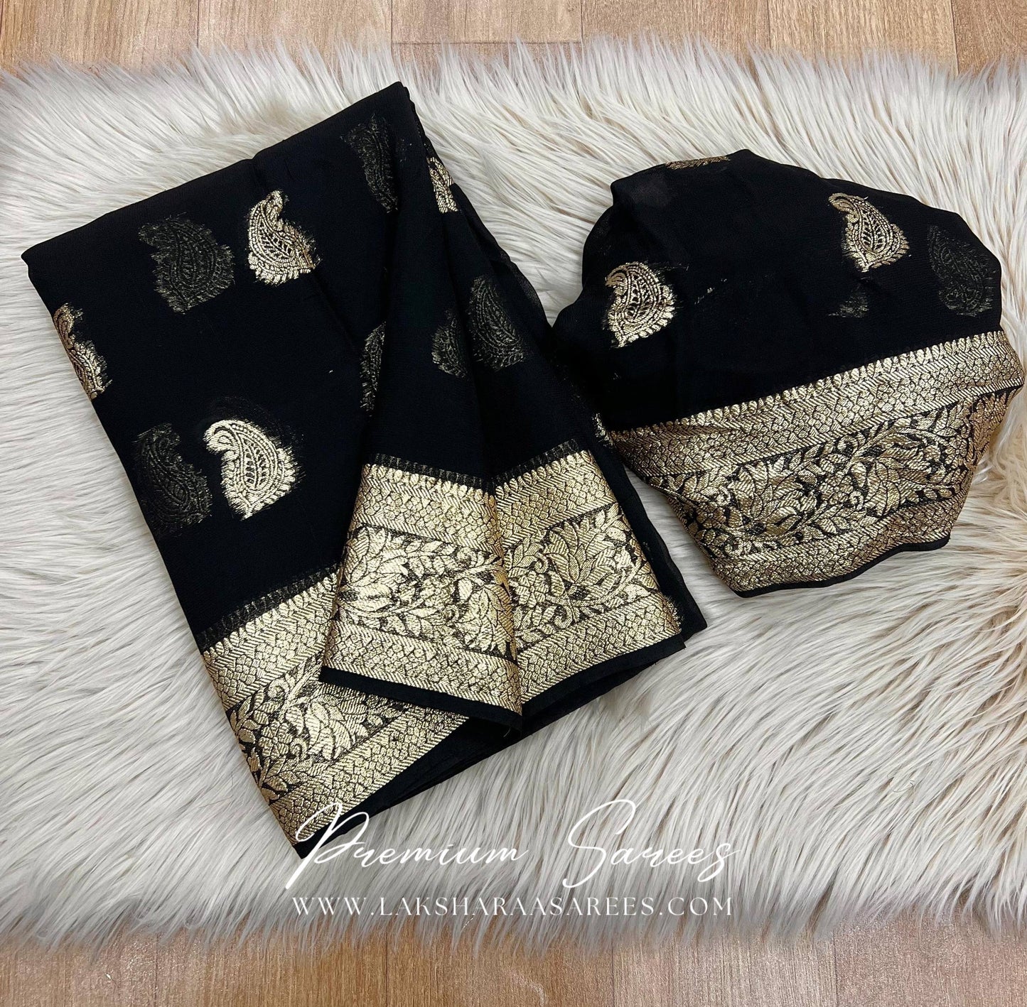 Viscose Georgette Saree x Gold Zari