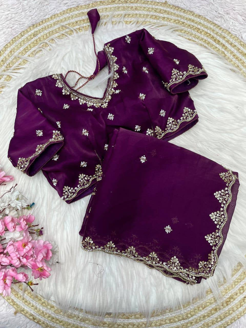 NOEL — Premium Shimmer Stone Saree with Readymade Blouse