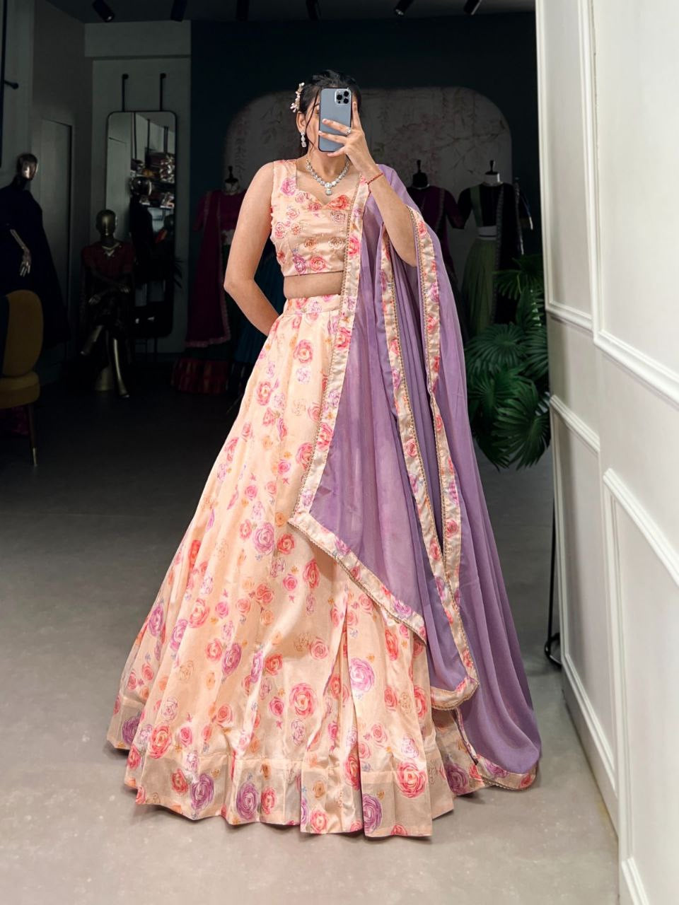 Peach x Purple Readymade Lehenga