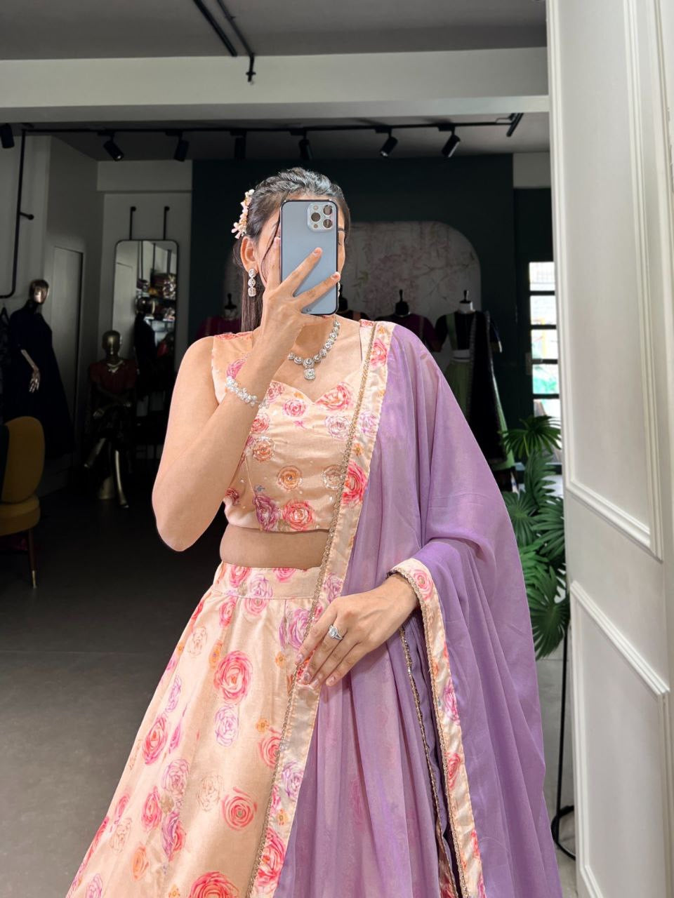 Peach x Purple Readymade Lehenga