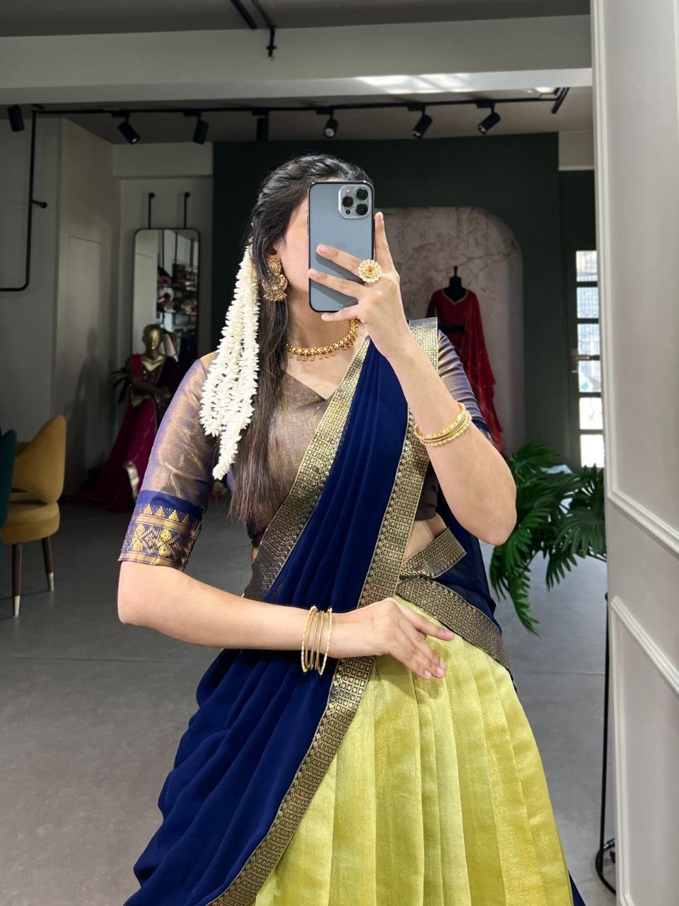DIVYAA - Kanchi Cotton Silk Half Saree Lehenga