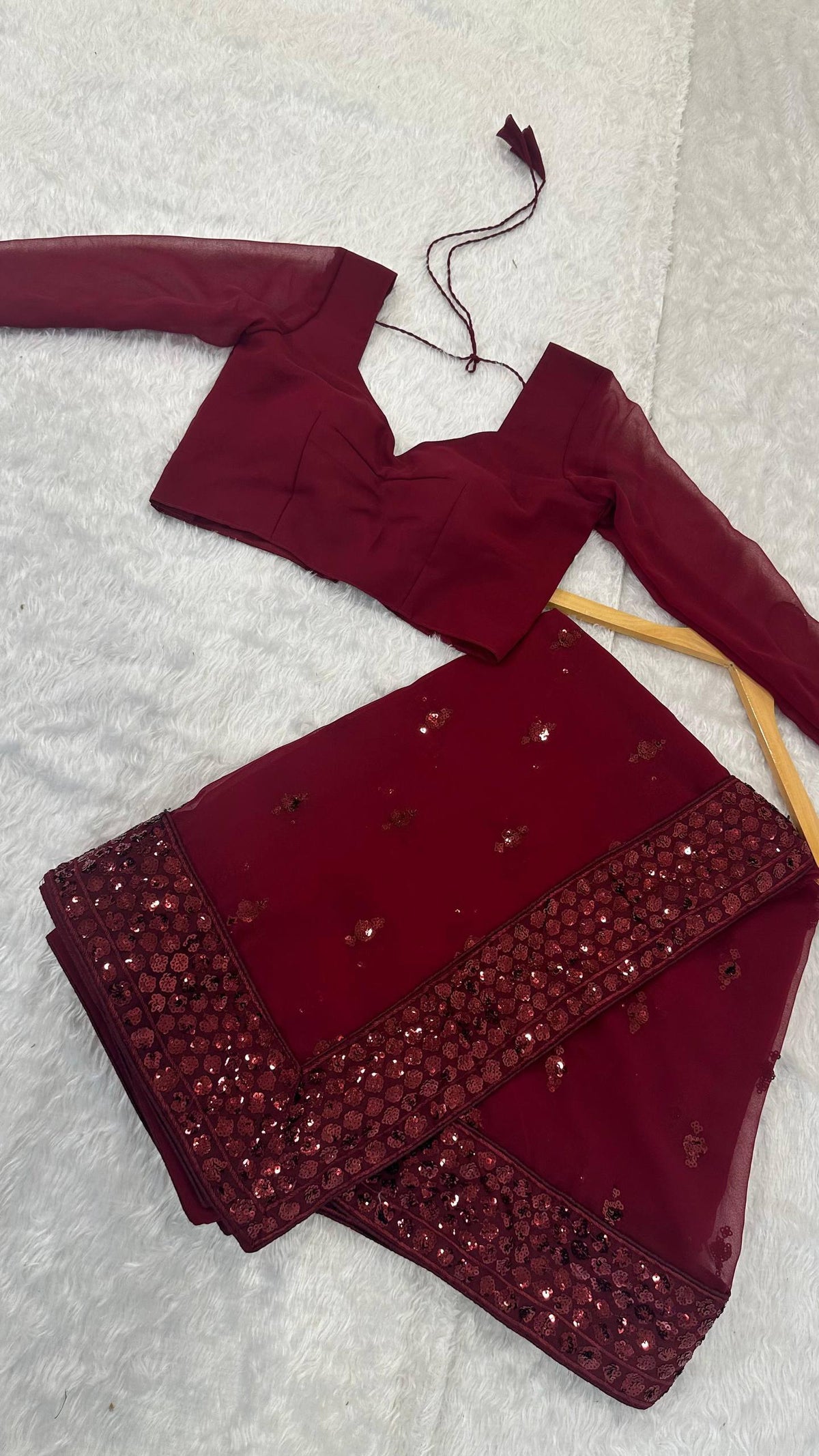 Laksharaa Sarees MAYA — Sequinned Georgette Dinner Saree Burgundy Product Shot