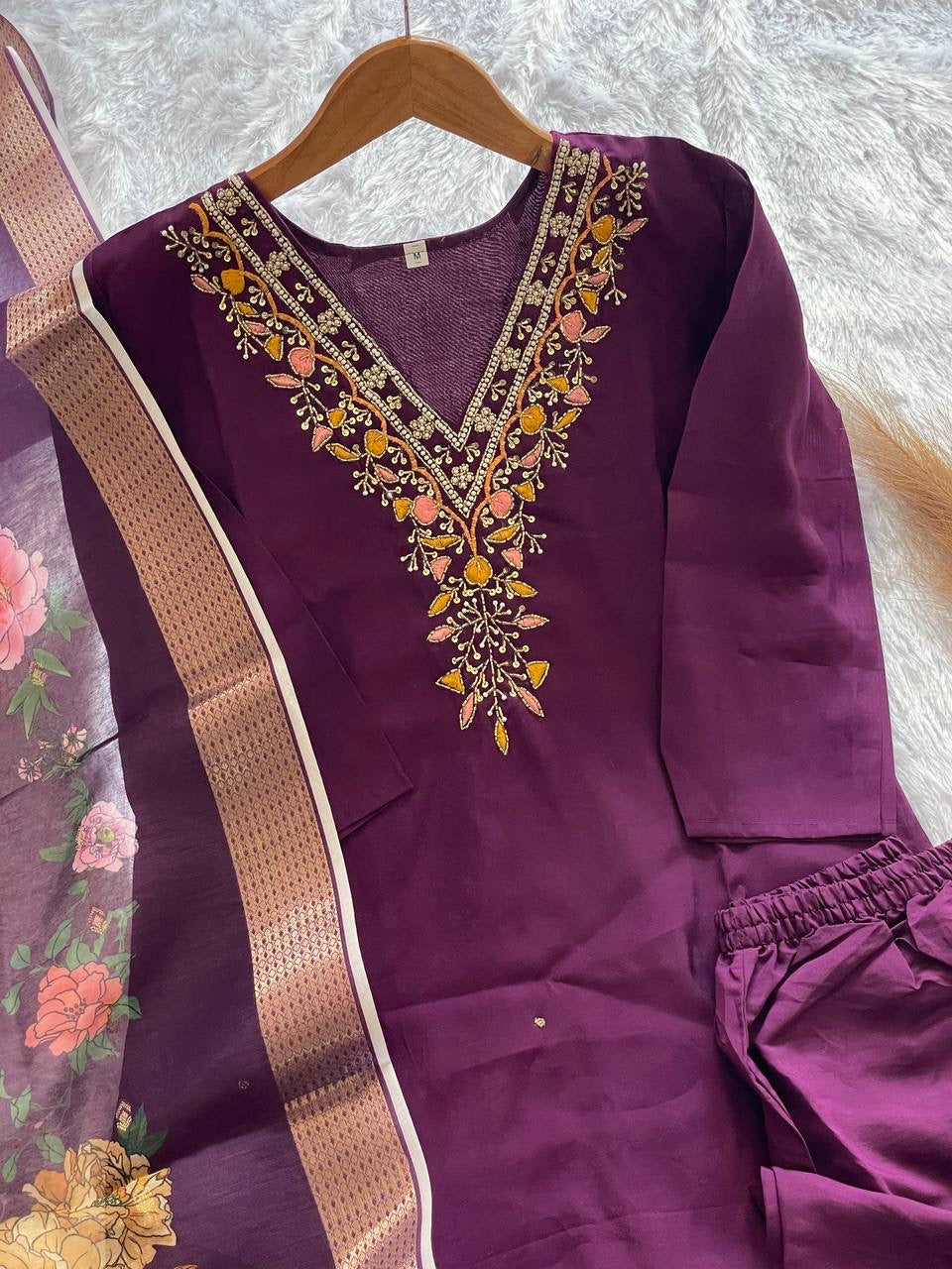 Purple Floral Kurti Set