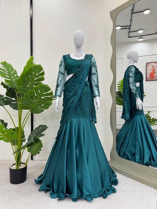 MINSA - Teal Green Mermaid Style Saree Lehenga