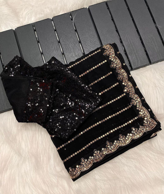 SUDHA - Black Georgette Designer Saree