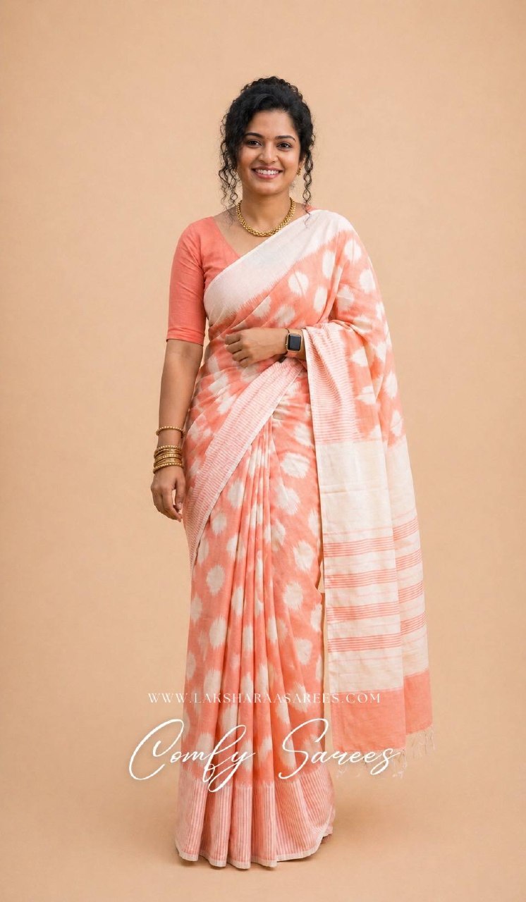 Laksharaa Sarees ALIANA - ikkat cotton saree Peach and White