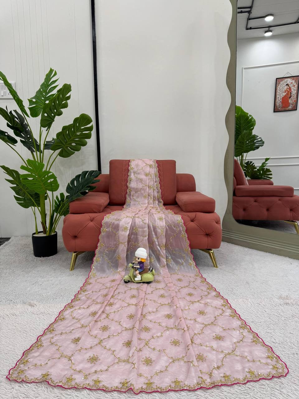 GISHA — Baby Pink Shimmer Saree x contrast blouse