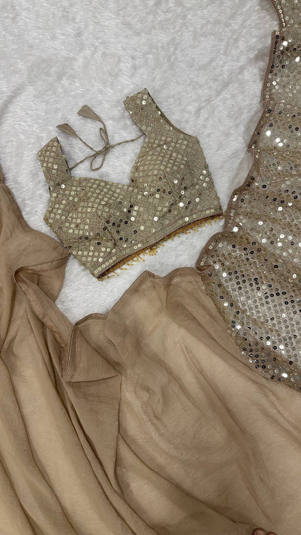 Laksharaa Sarees TAMIKA — Gold Sequinned Net Dinner Saree Champagne Gold