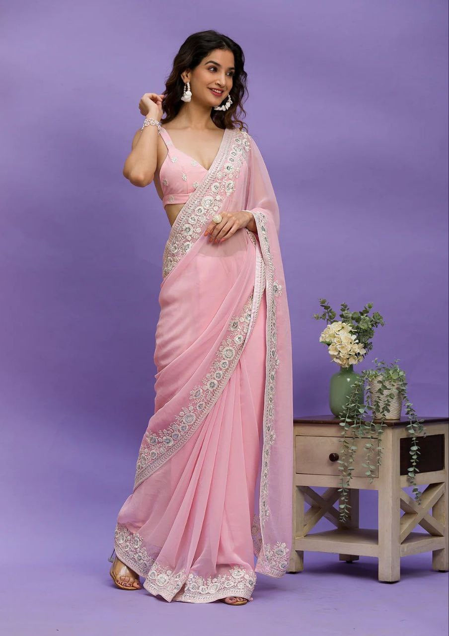 Pastel Partywear Georgette Saree