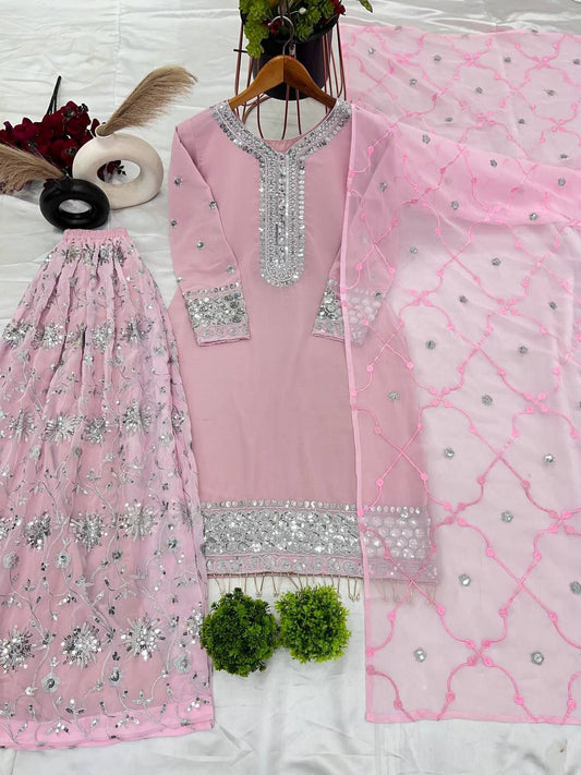 LIVI - Pink x Silver Sharara Suit