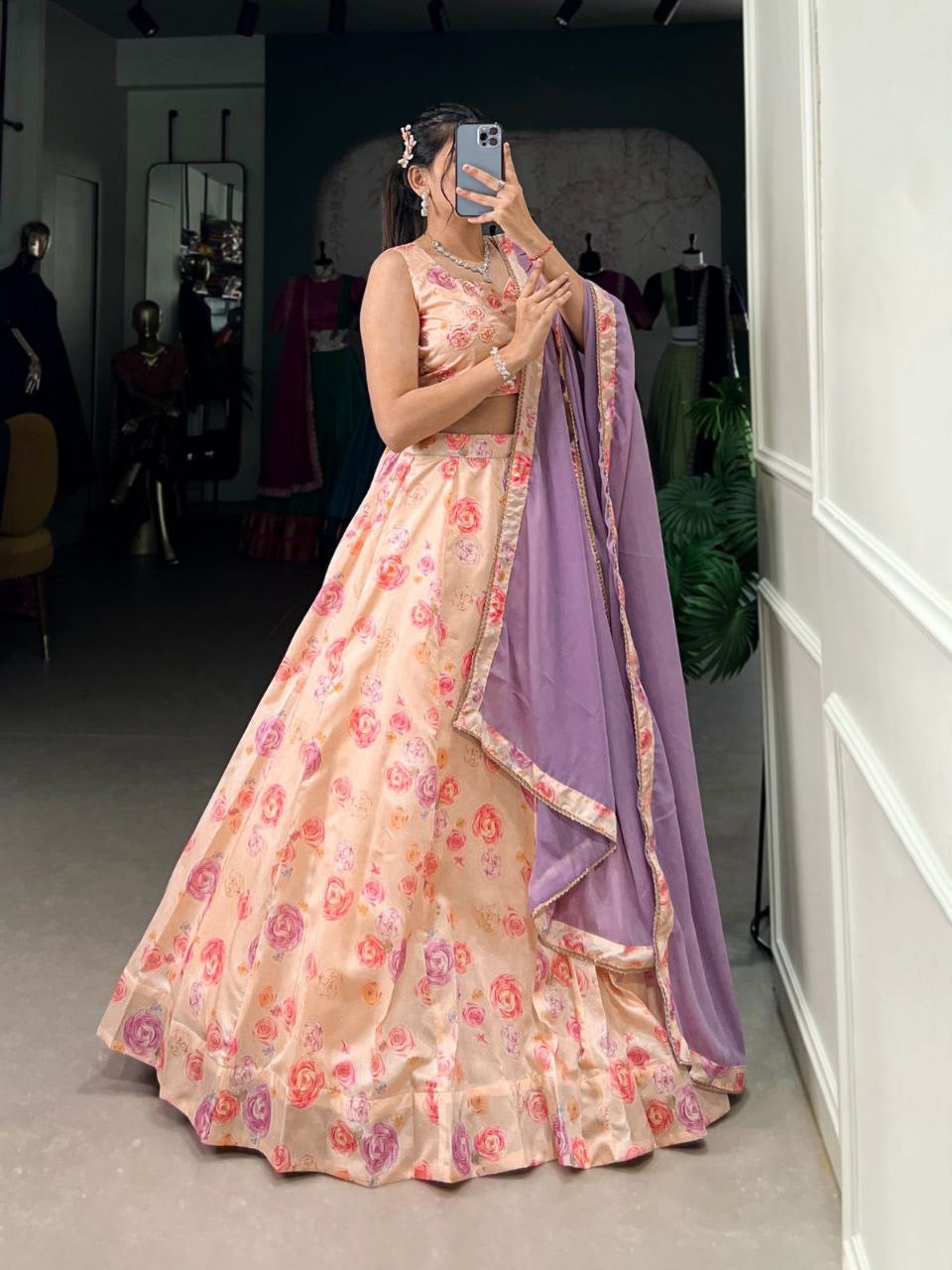 Peach x Purple Readymade Lehenga