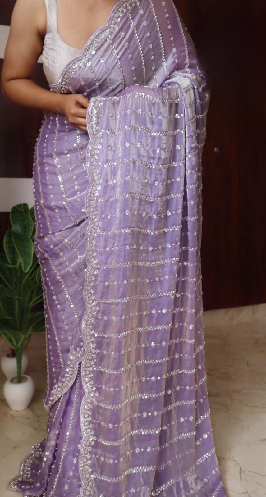 KISHAA — Shimmer Stone & Sequin Dinner Saree in Pastel Series