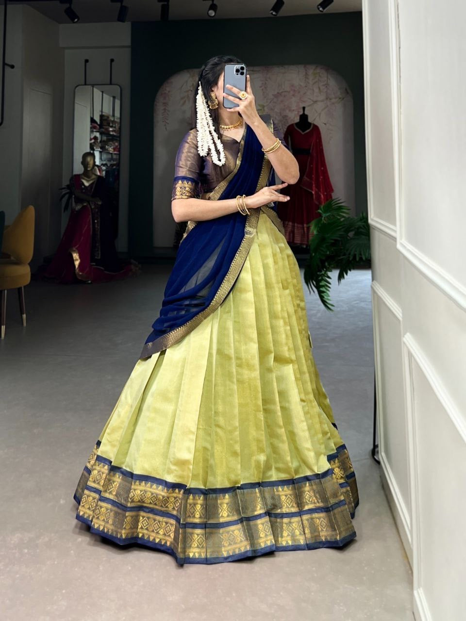 DIVYAA - Kanchi Cotton Silk Half Saree Lehenga