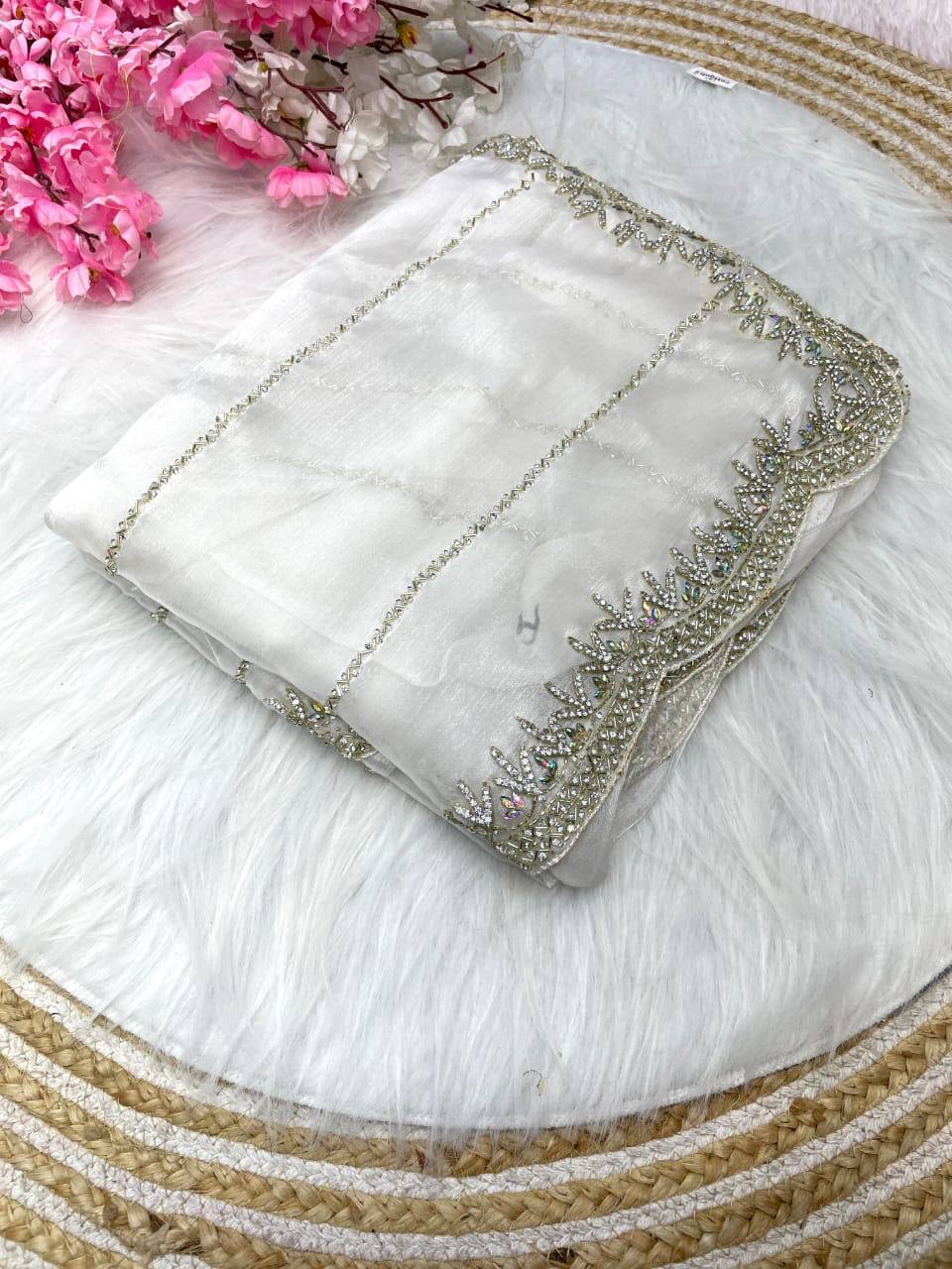 SARIKA - Premium shimmer silk saree with stone border