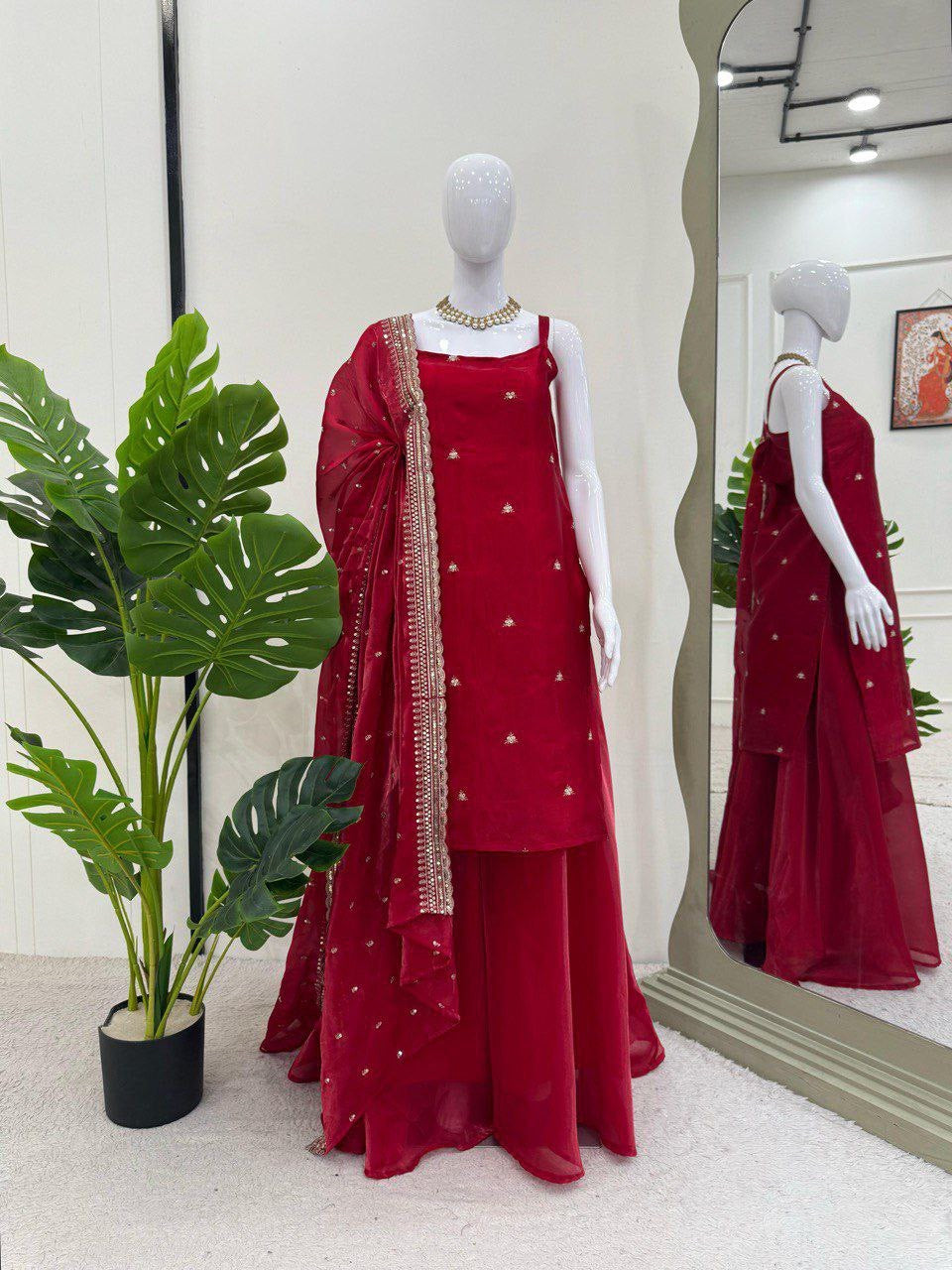 VIONNA - Sweet Red Pallazo Suit