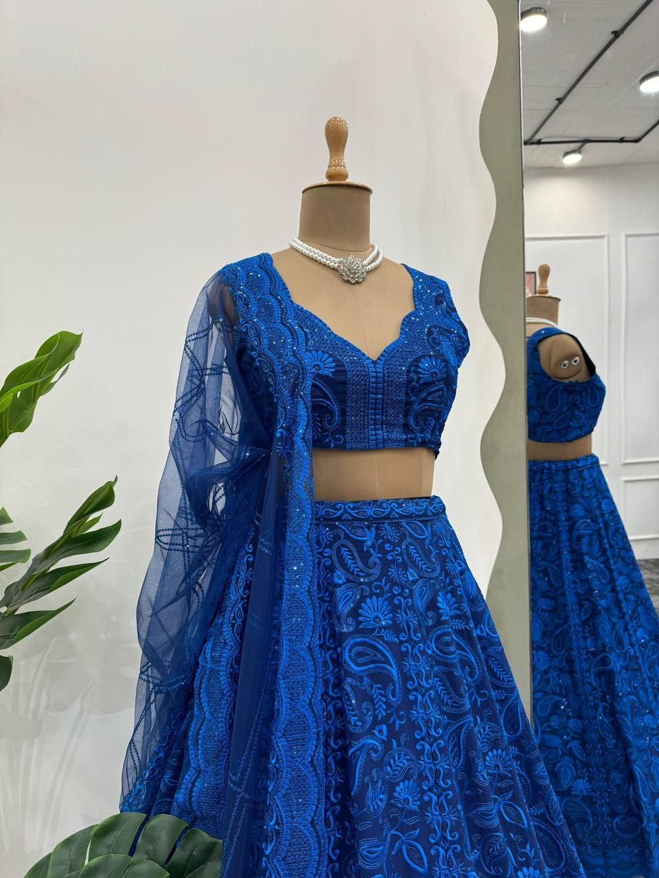 STELLA — Grand Blue Embroidered Lehenga