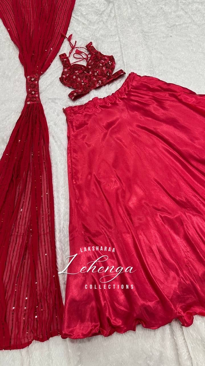 Willow - Rani Pink x Floral Satin Lehenga