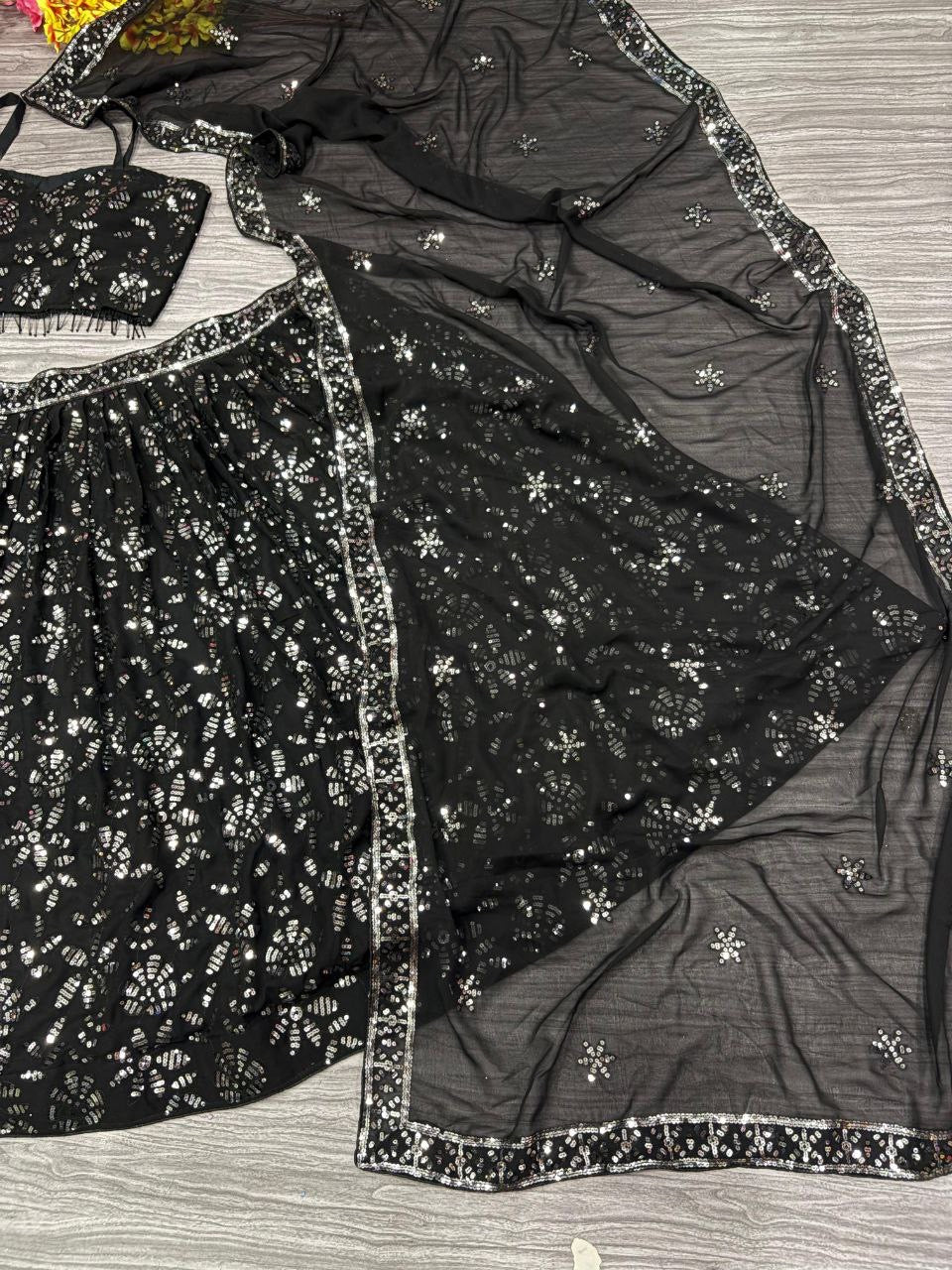 Black Georgette Lehenga x Sequin Work