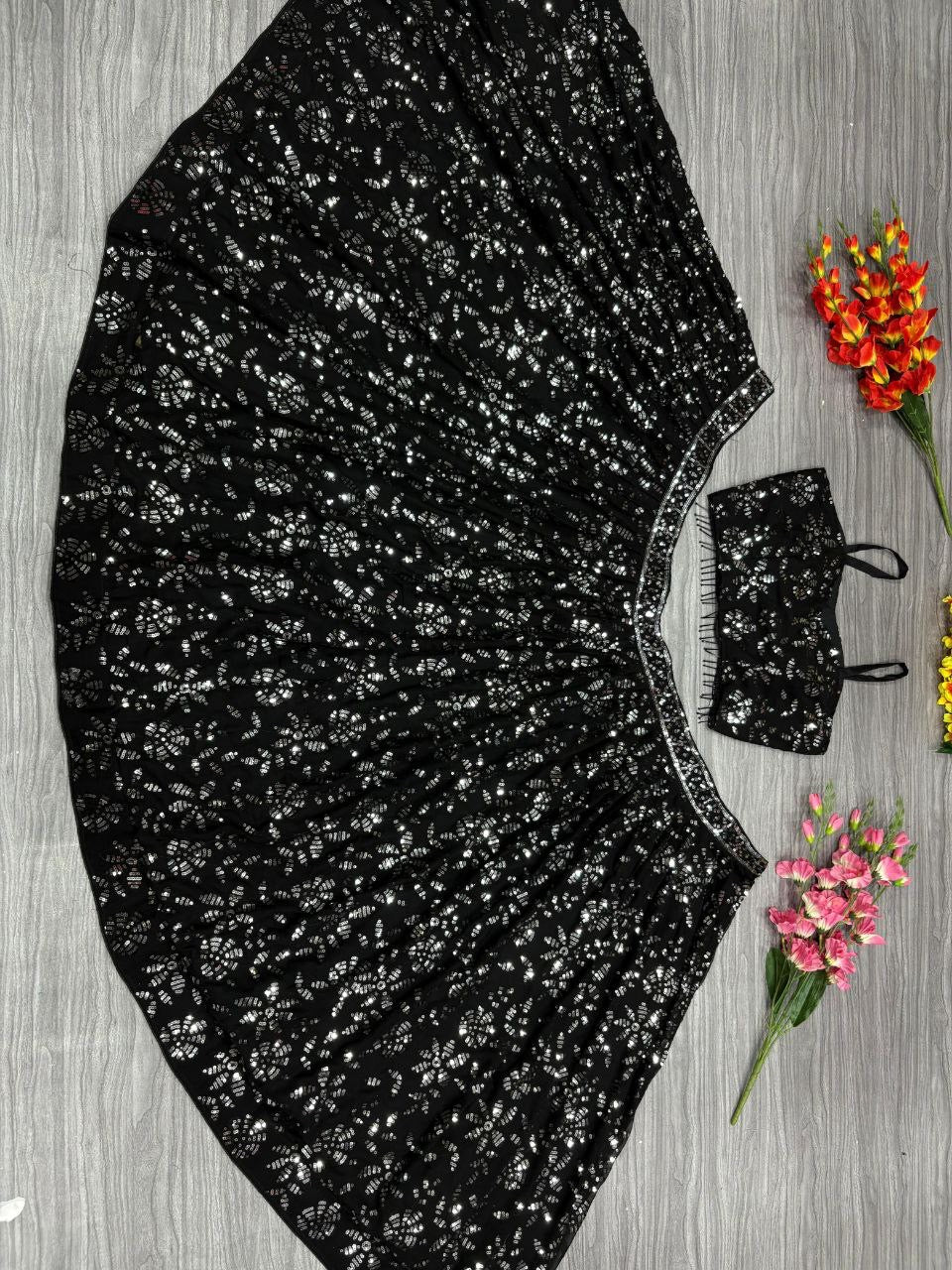 Black Georgette Lehenga x Sequin Work
