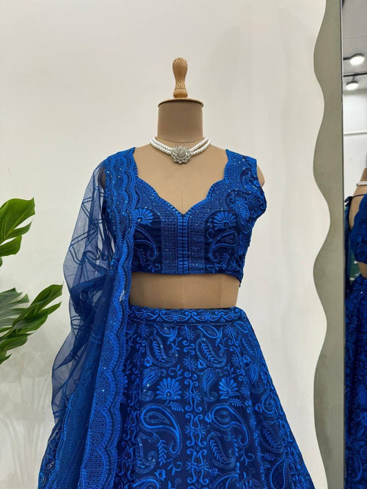 STELLA — Grand Blue Embroidered Lehenga