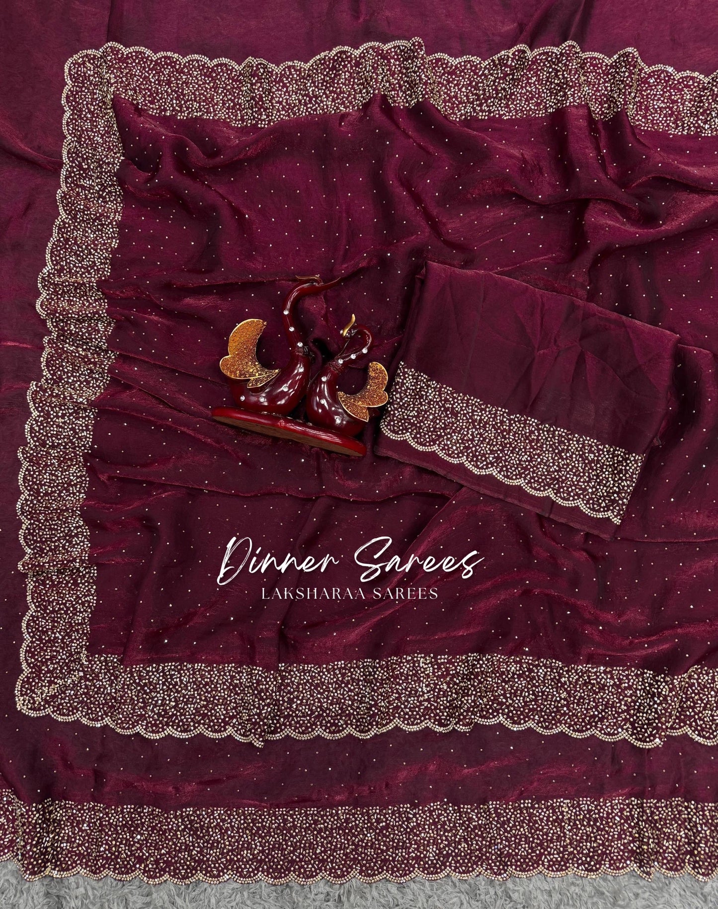 NAYLAA - Space dinner saree with stone border